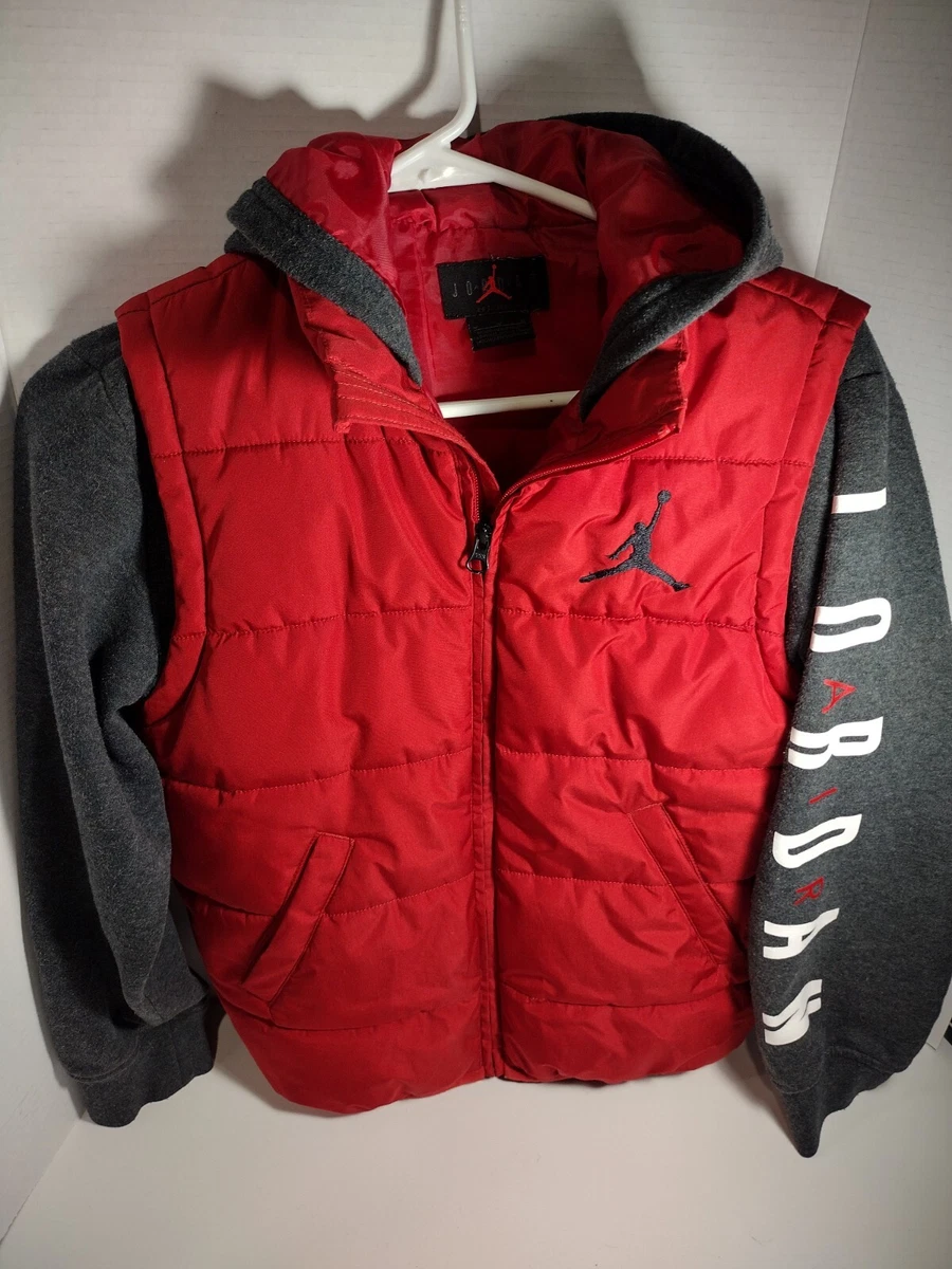 Boys Air Jordan Puffer Vest Jacket Sweatshirt Sleeves Hood Sz M | eBay