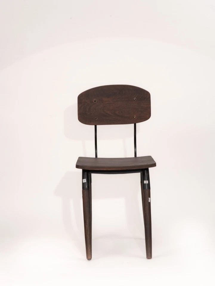 Handmade Eco-Friendly Vintage Acacia Wood & Iron Walnut Black Rectangle Chair - Image 3 of 4