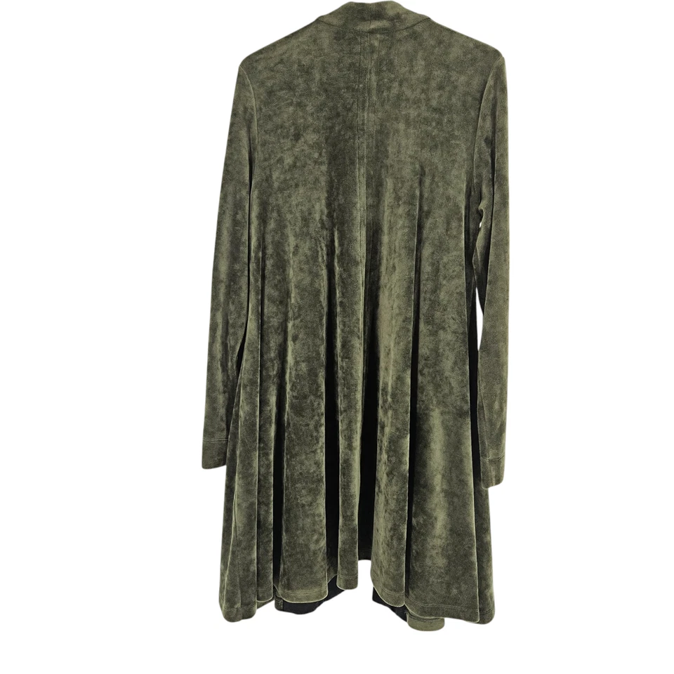 Alembika Cardigan Sweater Olive Green Velvet Velour Open Front Longline Size 1 - Image 2 of 4