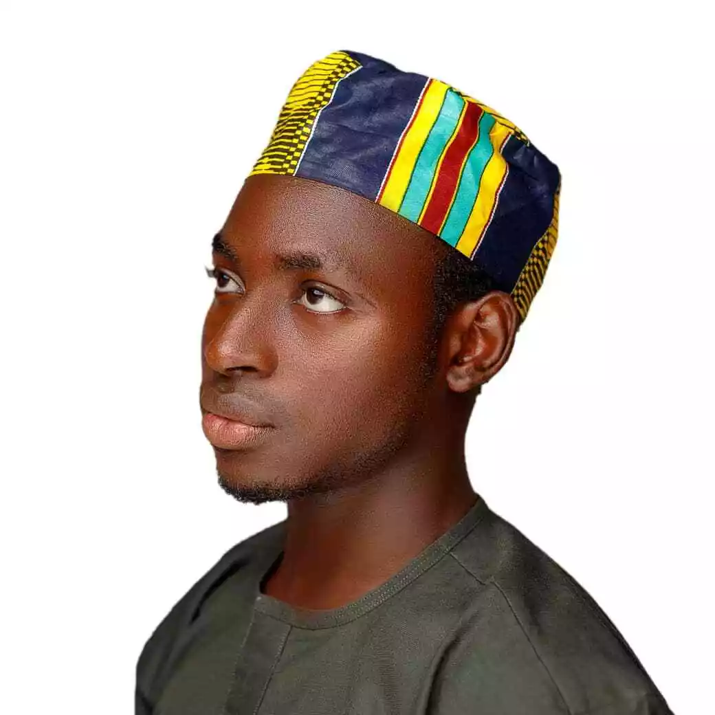 Kente Kufi Men Cap, Handmade Multicolor Fashion Hat