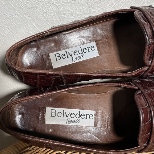 Mocassino esotico Belvedere Florence marrone originale coccodrillo nappa da uomo 8,5 M - Foto 7 di 10