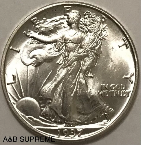 1937 Walking Liberty Half Dollar From OBW Roll Estate CH-GEM Bu Unc 90% Silver