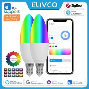 Smart Light Bulb WiFi E14 Dimmable Candle Lamp RGB+CW+WW 5W EWelink APP Voice Co