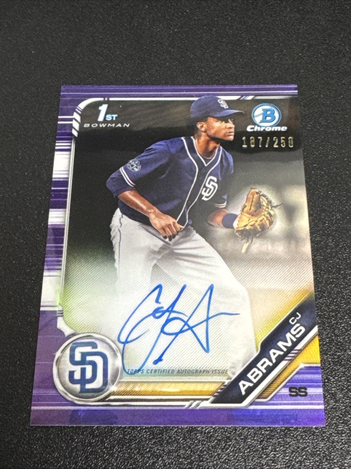 2019 Bowman CJ Abrams 1st Chrome Purple Refractor On-Card Auto #187/250