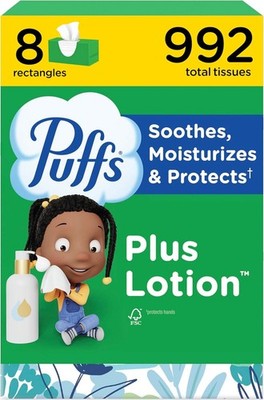 Puffs Plus Lotion Facial Tissues, 8 Boxes, Allergies & Colds Relief