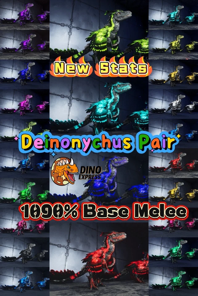 Deinonychus Pair 1090% BaseMelee(164) Clone ARK🦕 Survival Ascended ASA PVE