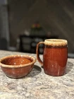 Vintage 1950s-1960s Hull Crockery Bowl and Mug In Dripping Brown Design