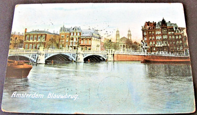 Amsterdam, Blauwbrug -The Netherlands- Original 1900s Postmarked Postcard. 