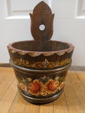 Vintage German Floral Hand Painted Wooden Buc...