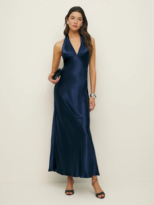 reformation navy blue silk dress Pernille Silk Dress