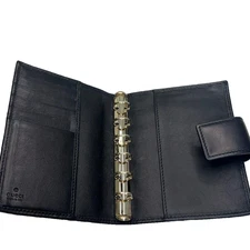Gucci Guccissima Leather Agenda Cover Black 6-Ring Planner Organizer Italy