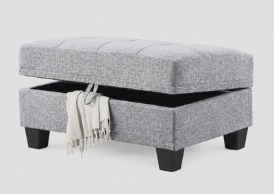 Tufted Storage Ottoman Bench Gray Fabric 36  Lift Top Footstool Seat w/ Hidden S