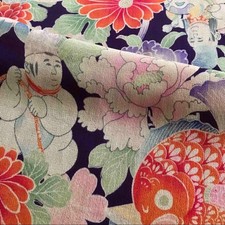 Boro Used Japanese Old Cloth Kimono Scrap Pure Silk Fabric Toy Purple Pattern