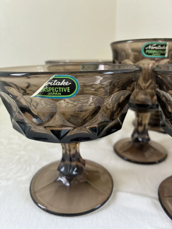 6 VTG Noritake Perspective Smoke Brown Goblets & 2 Wine NOS Orig. Stickers 4" - Image 4 of 4