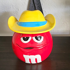 M&M's Red Character Ceramic Jar/Canister with Yellow Cowboy Hat Lid