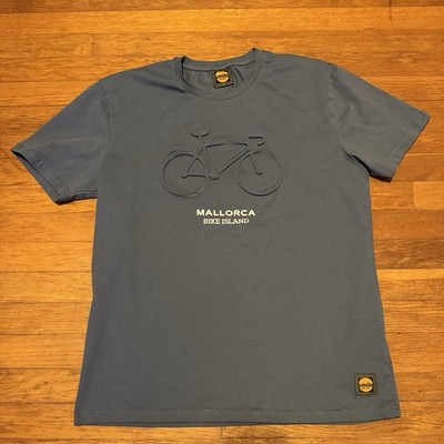Mallorca Spain T Shirt Sz L Bike Riding Island Tourism 100% Cotton Blue Embossed