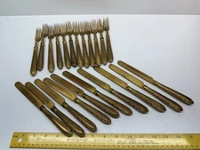 antique 10 knives 12 forks gilt gold over brass mappin and webb england