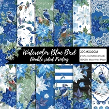 Blue Floral Scrapbook Paper 12x12 Double Sided 24 Sheets Watercolor Craft Pad