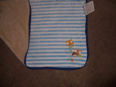 ABSORBA BLANKET RECEIVING owls  TENDER TOUCH REVERSIBLE WARM!