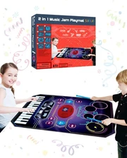 SUNLIN 2-in-1 Music Jam Mat Music Learning Toy for Boys Girls 3-6 Drum Set + ...