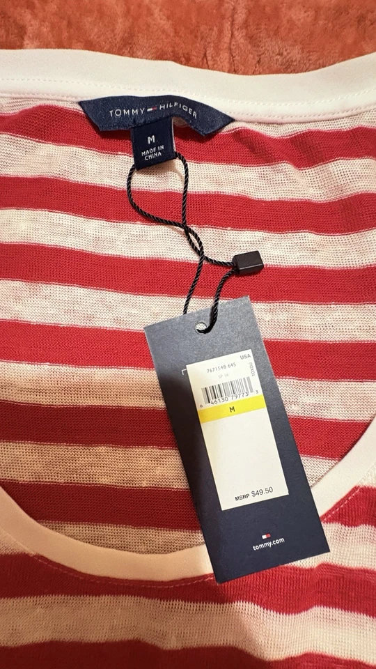 Top Tommy Hilfiger Rojo Blanco Rayas 100% Lino Talla M Nuevo con Etiquetas Foto 2 de 4