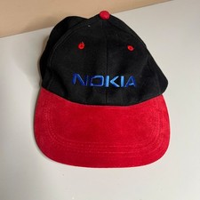 Vintage Nokia DHL Black Red Velour Brim Embroidered Promo Hat Adjustable Cap