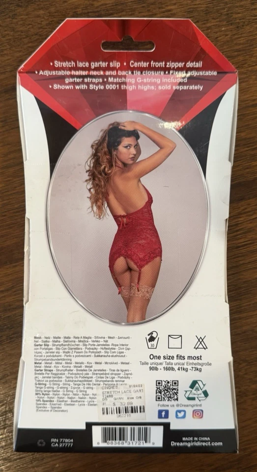 Dreamgirl Stretch Lace Liguero Slip & G-String Set con Soporte Cuello y Corbata Trasera 12488 Foto 4 de 4