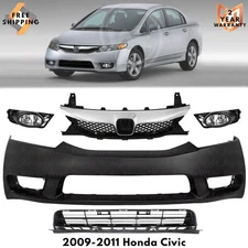 Front Bumper Cover Fascia & Grille Assembly Kit For 2009-2011 Honda Civic