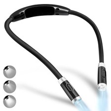 Rechargeable LED Neck Reading Light, 3 Brightness Levels, Flexible, Black