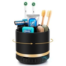 Bathroom Organizer Countertop - Rotating Black Toothbrush Holder for Bathroom...