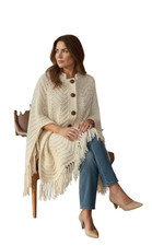 VTG Crochet Poncho Button Shawl 1970s Handmade OS Fringe Cottage Hippie BOHO