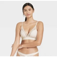 NWT Auden Women's Lace Lightly Lined Bralette White Sz. Medium Free Shipping