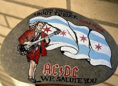 ACDC s Angus Young  Art Hand painted on a Large Rock 8x6x3