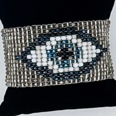 Millianna Evil Eye Cuff Bracelet  Hand Loomed Cut Crystal Python Statement RARE