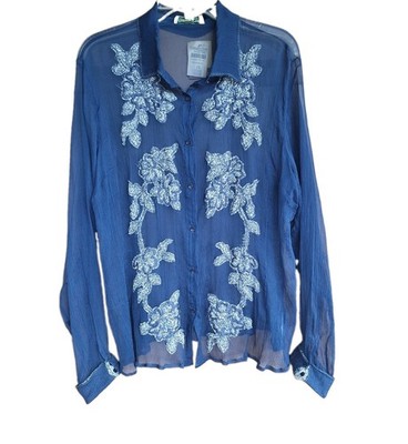 Coldwater Creek 2X Plus 100% Silk Button Up Blouse Boho Floral Office Casual 