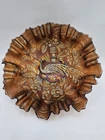 FENTON Amethyst Carnival Glass Peacock & Urn Ruffled Edge 8-Inch Bowl