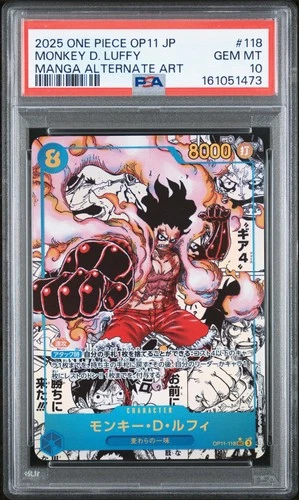 2025 ONE PIECE JAPANESE MANGA ALTERNATE ART OP11-118 MONKEY D. LUFFY PSA 10