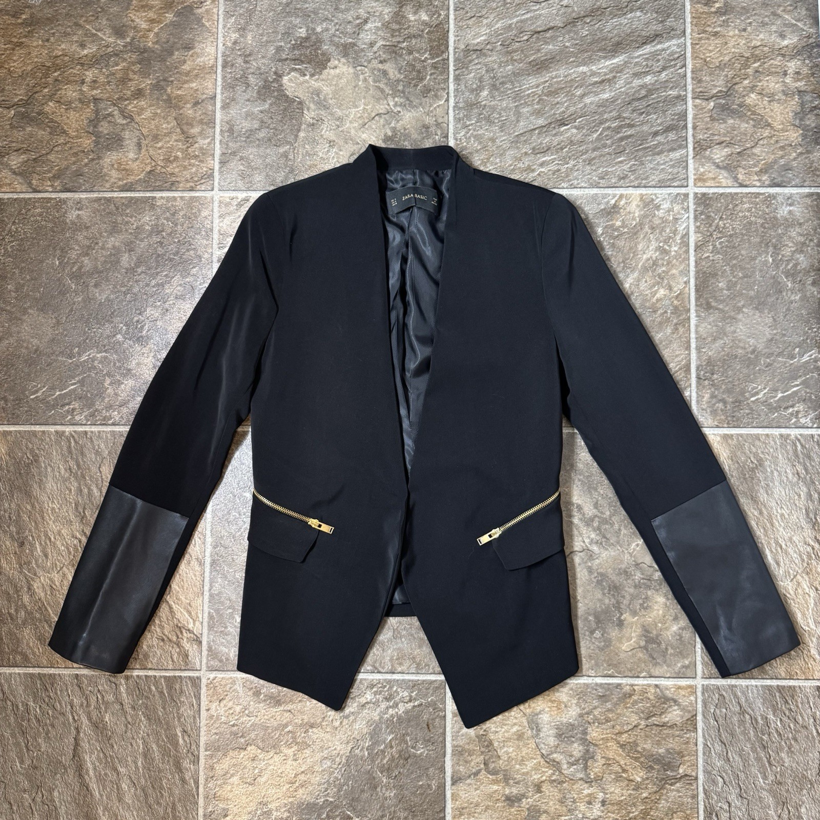 Zara Basic Open Front Black Blazer Jacket Lined S… - image 1