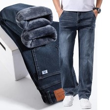 Mens Thermal Fleece Lined Jeans Winter Warm Thick Stretch Denim Work Trousers UK