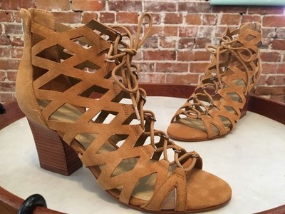 Marc Fisher Brown Cut-out Suede Lace-up Blair Caged Heeled Sandals 7.5 New