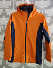 COLUMBIA Boys Hiking Rain Jacket SZ Large 14 16 Nylon Hooded Orange Navy