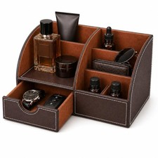 Cologne Organizer for Men, PU Leather Dresser Organizer with Drawer, Countert...