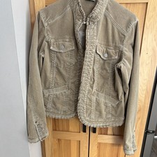 Chico's Ruffle Button Jacket Beige Pockets Short Solid Size 1 RN79984