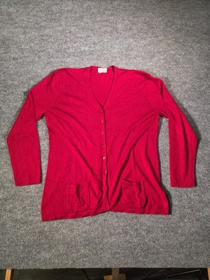 Basler Cardigan Sweater Womens Red V Neck Long Sleeves Knit Button Front Top