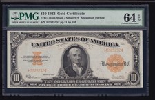 US 1922 $10 Gold Certificate Mule FR 1173am PMG 64 EPQ Ch CU (252) TOP POP!
