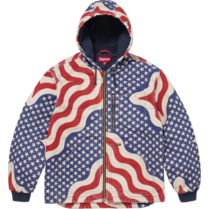 Supreme Flag Quilted Hooded Work Jacket Size XL SS26 (American