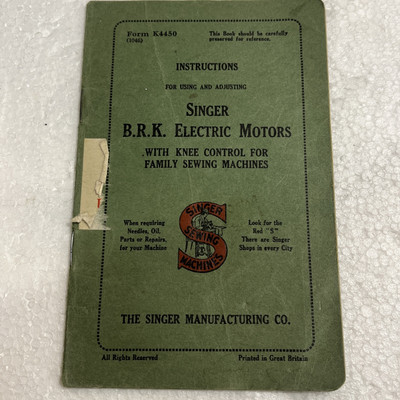 Vintage Singer Nähmaschine Anleitungsheft - B.R.K Elektromotoren
