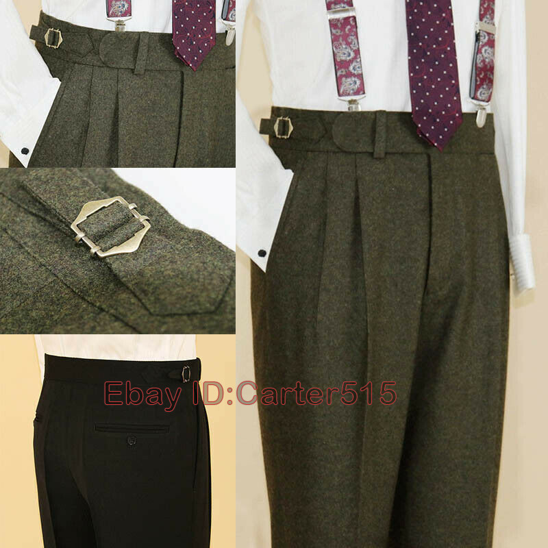 Men Retro Gurkha Wool Blend Trousers High-Waist Straight Army Casual Pants S-5XL