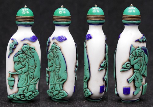 Very Large Antique Chinese Qing Peking Glass Overlay Snuff Bottle Signed Marked - Picture 5 of 11