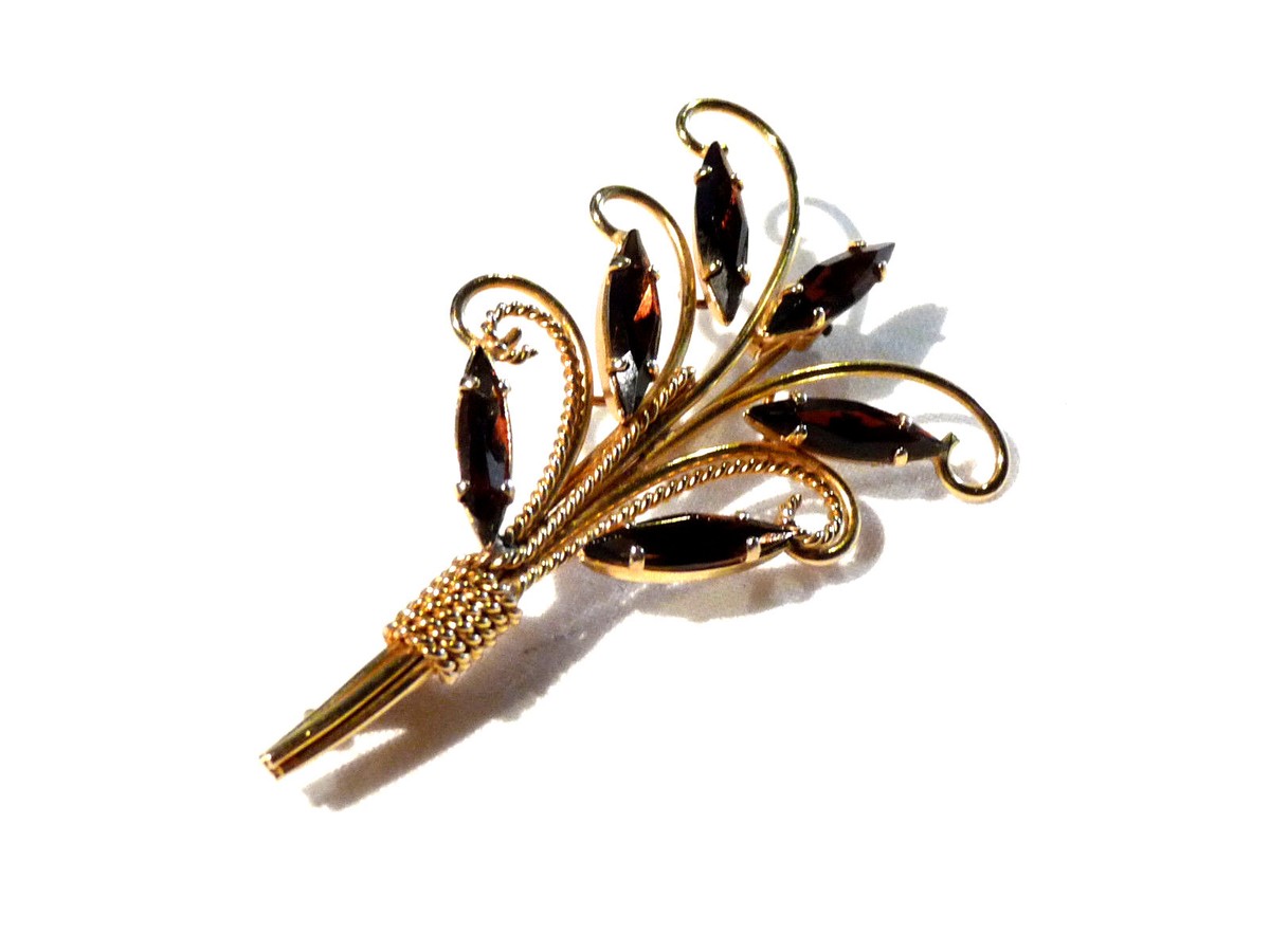 Broche Feuille En Alliage Doré Avec Cristal Vert - Occasion Bon état - Bijou Fantaisie